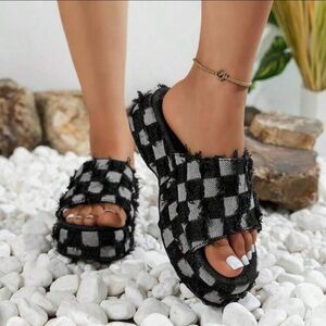 Black denim sandals